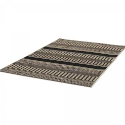 Tapis kilim tissé motif ethnique LONA 1, noir, beige