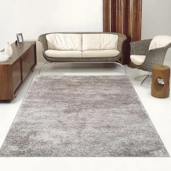 Tapis longs poils shaggy fait main motif uni LUXE, argent