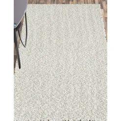 Tapis longs poils shaggy tissé motif uni SIMPLE, crème