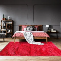 Tapis longs poils shaggy fait main motif uni LUXE, fuchsia