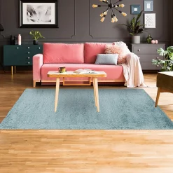 Tapis longs poils shaggy tissé motif uni UNI B, Bleu