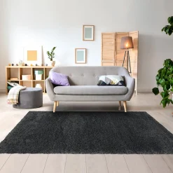 Tapis longs poils shaggy tissé motif uni UNI B, Gris
