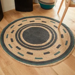 Tapis Malakite jute noir D120cm - Atmosphera