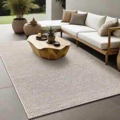 Tapis Maldives extérieur design diamant boho, Marron, 160 x 230 cm