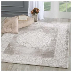 Tapis oriental tissé motif ancestral LYN7 BALROD, beige