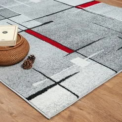 Tapis Pearl moderne salon découpe contour, Gris Rouge, 120 x 160 cm