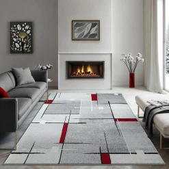 Tapis Pearl moderne salon découpe contour, Gris Rouge, 240 x 330 cm