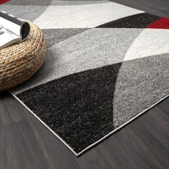 Tapis Pearl moderne salon moderne contour, Gris Rouge, 120 x 160 cm