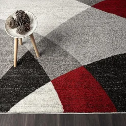 Tapis Pearl moderne salon moderne contour, Gris Rouge, 120 x 160 cm