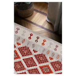 Tapis plat kilim avec franges laine et coton Folck 300x200 CM - Rouge