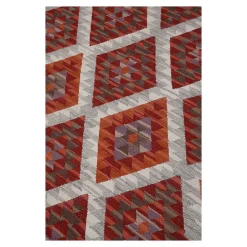 Tapis plat kilim avec franges laine et coton Folck 300x200 CM - Rouge