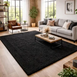 Tapis poils longs shaggy tissé motif uni UNI L, anthracite