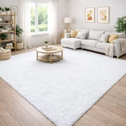 Tapis poils longs shaggy tissé motif uni UNI I, Blanc