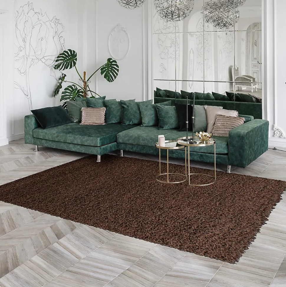 Tapis poils longs shaggy tissé motif uni UNI L, Marron