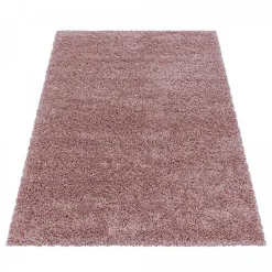 Tapis poils longs shaggy tissé motif uni UNI I, Rose