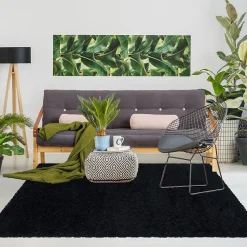 Tapis poils longs shaggy tissé motif uni UNI I, Noir