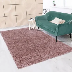 Tapis poils longs shaggy tissé motif uni UNI I, Rose