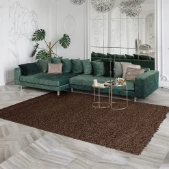Tapis poils longs shaggy tissé motif uni UNI L, Marron