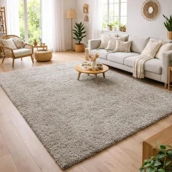 Tapis poils longs shaggy tissé motif uni UNI L, Beige