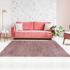 Tapis poils longs shaggy tissé motif uni UNI B, Rose