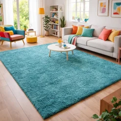 Tapis poils longs shaggy tissé motif uni UNI L, Turquoise