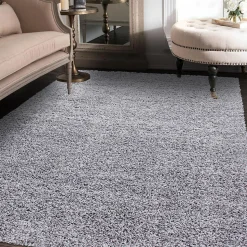 Tapis poils longs shaggy tissé motif uni UNI L, Argent