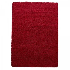 Tapis poils longs shaggy tissé motif uni UNI L, Rouge