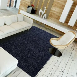 Tapis poils longs shaggy tissé motif uni UNI L, Bleu marinne