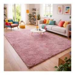 Tapis poils longs shaggy tissé motif uni UNI L, Rose