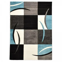 Tapis pour une chambre ou une entrée tissé motif géométrique VIRGULADA, bleu