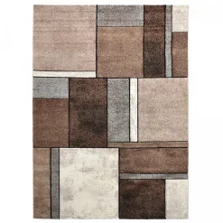 Tapis pour une chambre ou une entrée tissé motif géométrique LYN8 GEOME, Beige, marron, gris