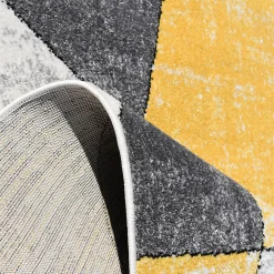 Tapis pour une chambre ou une entrée tissé motif géométrique ROSALINE, jaune, gris, écru