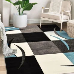 Tapis pour une chambre ou une entrée tissé motif géométrique DIAVIRGULE, bleu
