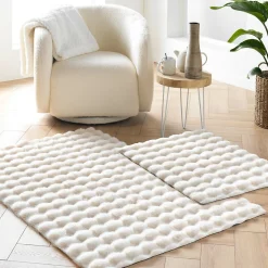 Tapis rectangle 120 x 170 cm Imitation fourrure Modèle Mounty Blanc relief