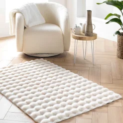 Tapis rectangle 120 x 170 cm Imitation fourrure Modèle Mounty Blanc relief