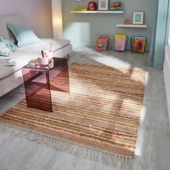 Tapis rectangulaire Leela à franges crème et rose L.170 x l.120 cm Balta