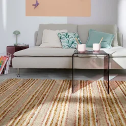 Tapis rectangulaire Leela à franges crème et rose L.170 x l.120 cm Balta