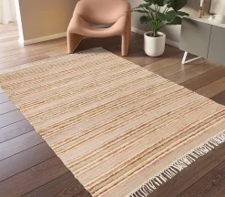Tapis rectangulaire Leela à franges crème et rose L.170 x l.120 cm Balta