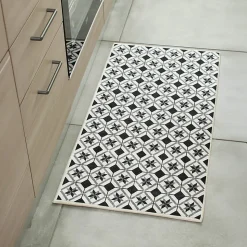 Tapis Rectangulaire motifs Carreaux de Ciment, 50x100cm, Noir et Blanc, Dylrev