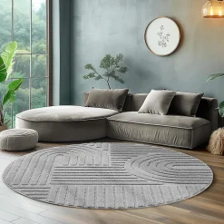 Tapis rond à relief Lena Gris 200x200cm