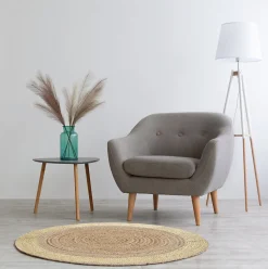 Tapis rond en coton et toile de jute beige et doré ø120 cm Déko&Co