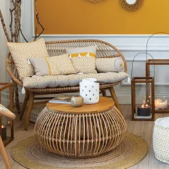 Tapis rond en coton et toile de jute beige et doré ø120 cm Déko&Co