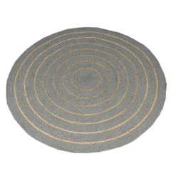 Tapis rond en coton tressé, effet jute rayé, kaki, 120 cm, Dylrev