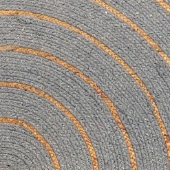 Tapis rond en coton tressé, effet jute rayé, kaki, 120 cm, Dylrev