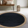 Tapis Rond en Jute et Coton, 120 cm, Noir et Jute, Dylrev