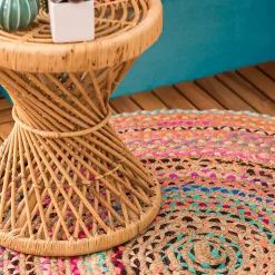 Tapis rond en jute et tissu multicouleur ø120 cm