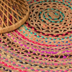 Tapis rond en jute et tissu multicouleur ø120 cm
