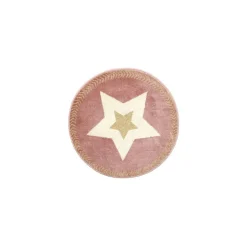 Tapis Rond Enfant "étoile Métallisée" 80cm Rose