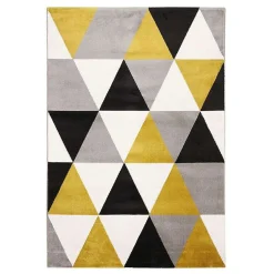 Tapis salon à motifs triangles jaune 150x220