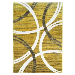 Tapis salon effet laineux motifs arches jaune gris 160x230